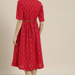 red printed cotton shirt dress for women
