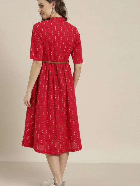 red printed cotton shirt dress for women
