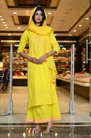 RAMA's Straight fit Yellow Color Embroidery kurta Set With Dupatta