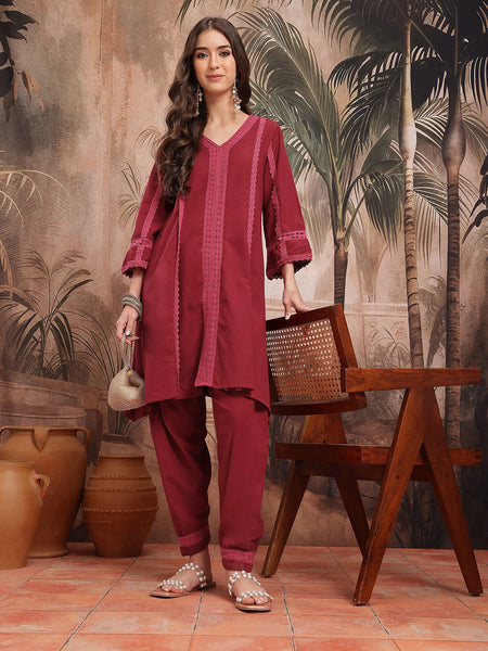 Royal Maroon Cotton Kurta with Dhoti Set