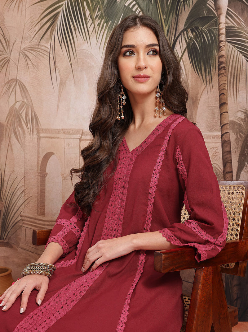 Royal Maroon Cotton Kurta with Dhoti Set