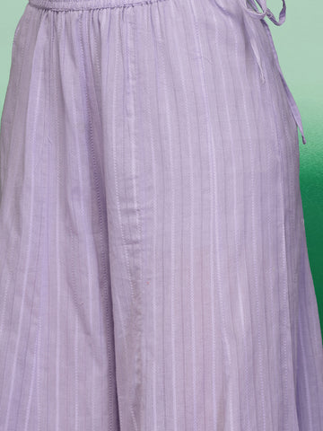 Women Lavender Color Embroidery A-line Kurta Sharara With Dupatta Set