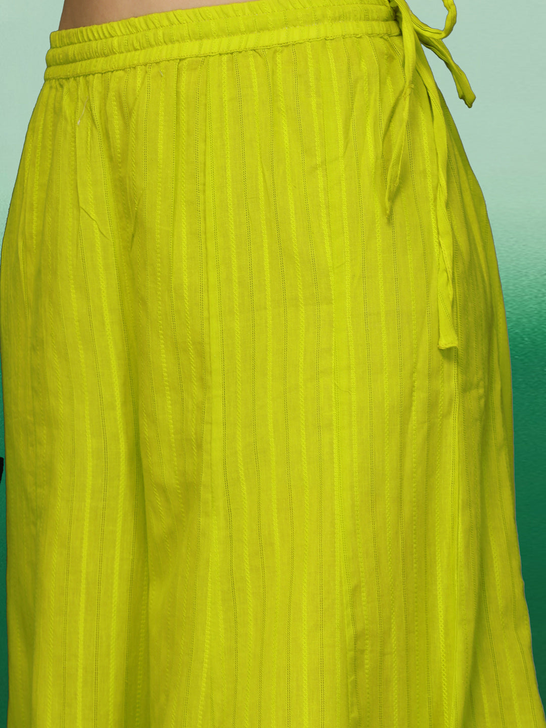 Lime Green Embroidered A-Line Cotton Kurta