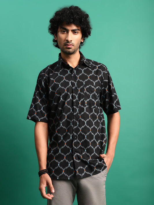 Men's Black Color Printed Shirt