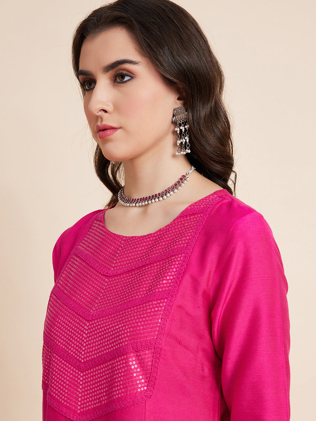 Women Pink Color Embroidery A-line kurta