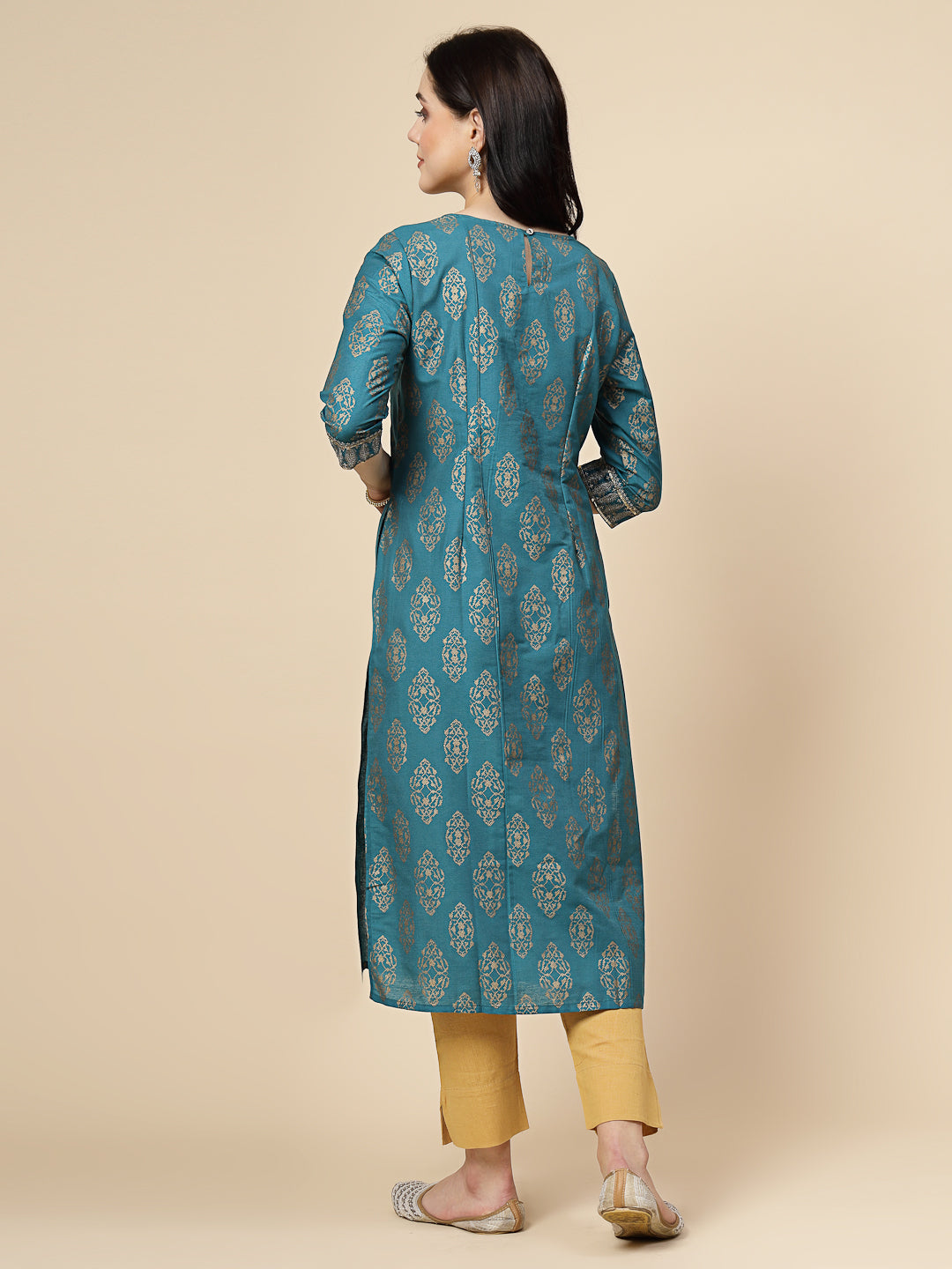 Women Teal  Blue  Color Embroidery Staright kurta