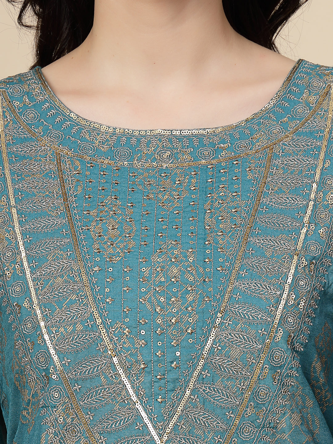 Women Teal  Blue  Color Embroidery Staright kurta
