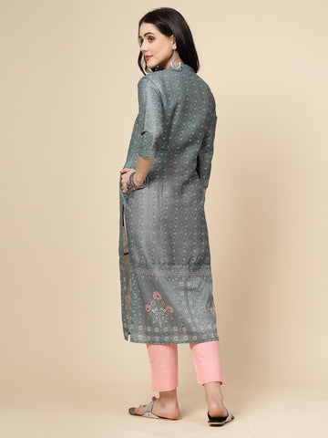 Women Grey Color Printed Staright kurta