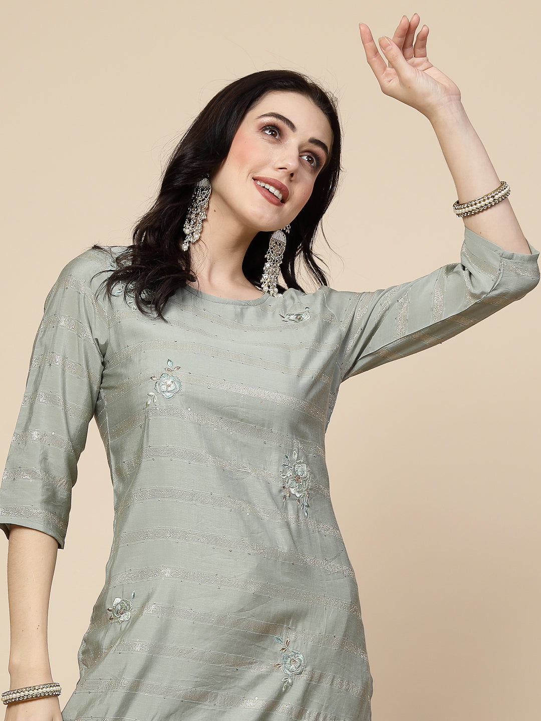 Women Grey Color Embroidery Staright kurta
