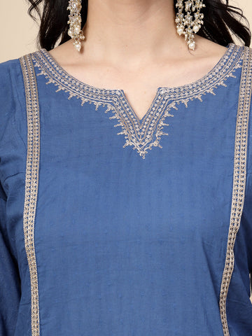 Women Blue Color Embroidery A-line kurta