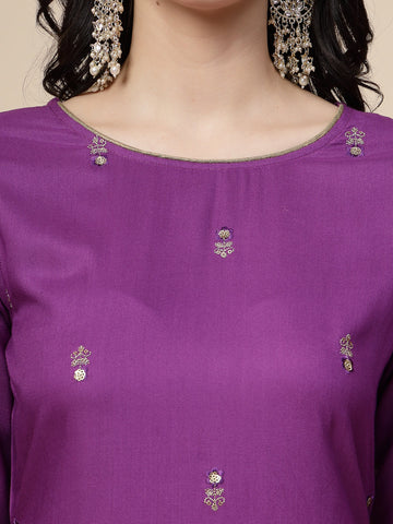Women Purple Color Embroidery Staright kurta