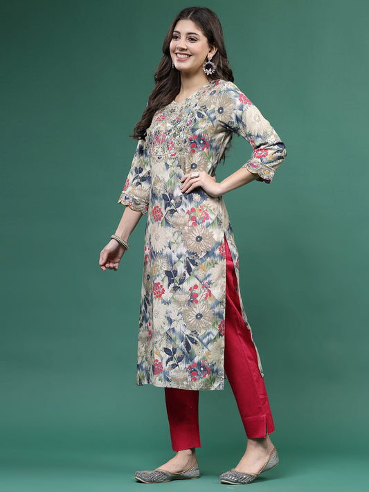 Women Multi Color Embroidery Printed Kurta