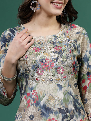 Women Multi Color Embroidery Printed Kurta