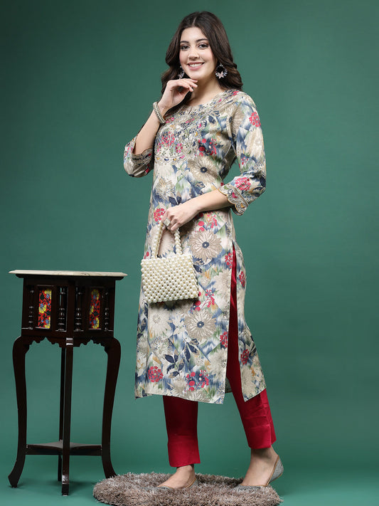 Women Multi Color Embroidery Printed Kurta