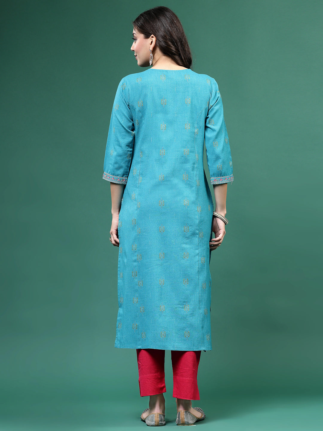 Women Turquoise Blue Color Embroidery Kurta