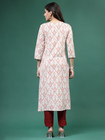 Women White  Color Thread Work Printed Kurta