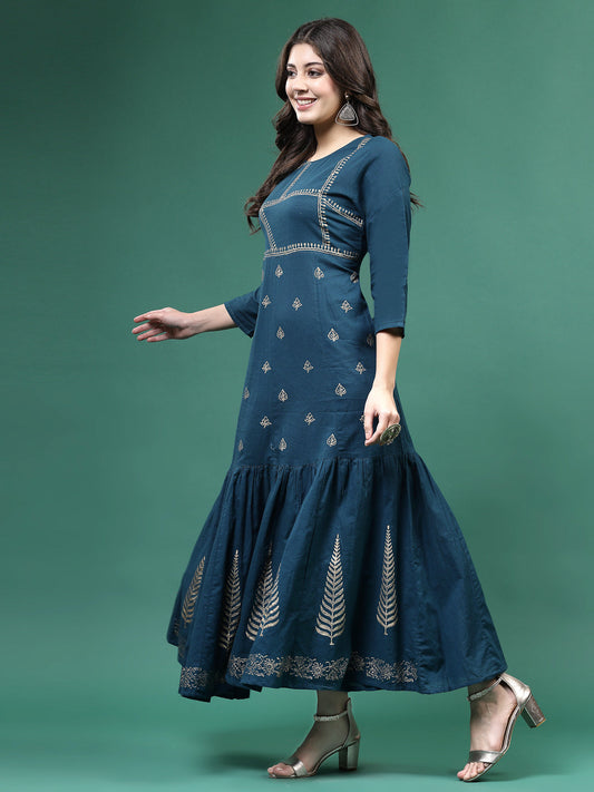 Women Blue Color Printed Anarkali Kurta