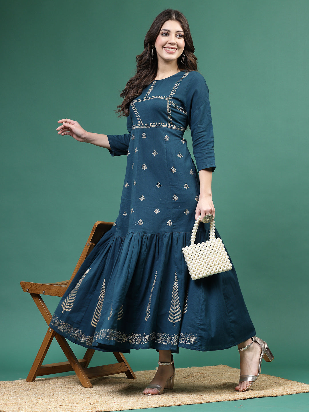 Women Blue Color Printed Anarkali Kurta