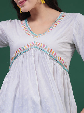 Women White Embroidery  Top
