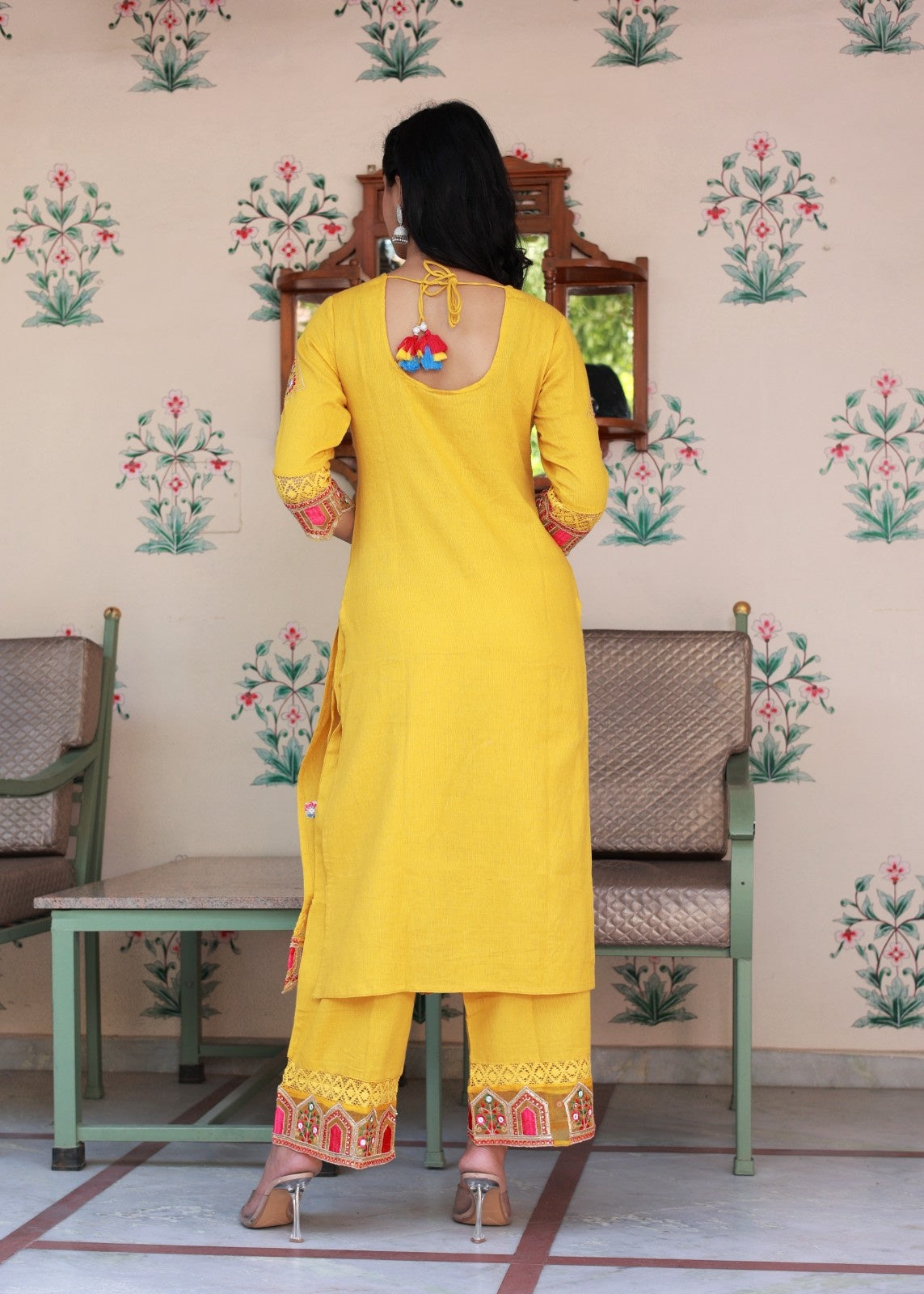 Women Yellow Embroidery Kurta Pant And Dupatta Set