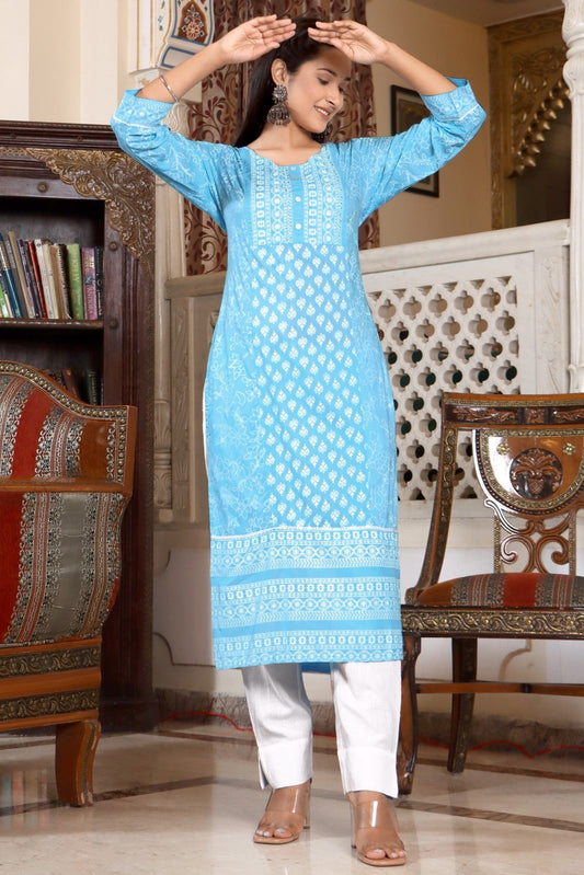 RAMA'S Women Blue Color Emboridery Staright Kurta