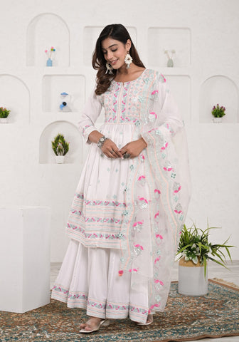 Women Embroidery Embellished Anarkali Kurta With Sharara Dupatta set