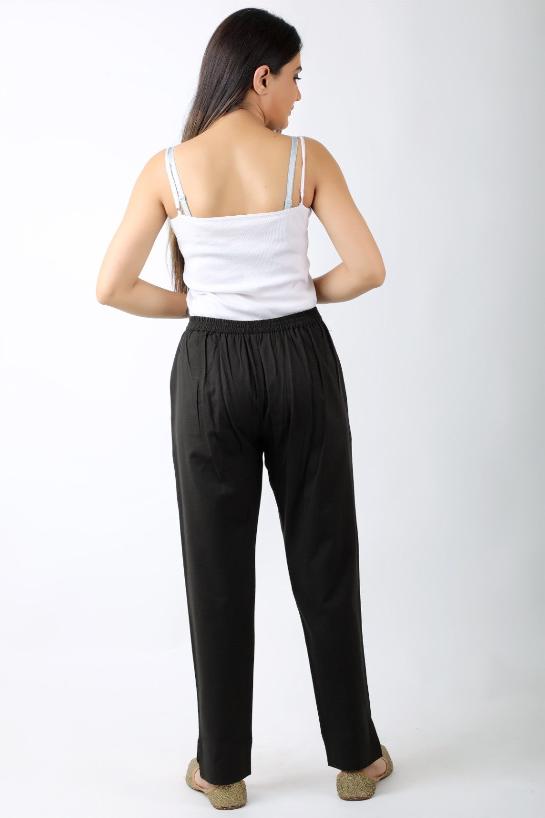 Women Solid Black Regular Cotton Trousers