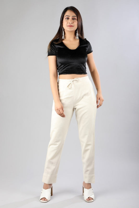 Women  White Regular Cotton Trousers