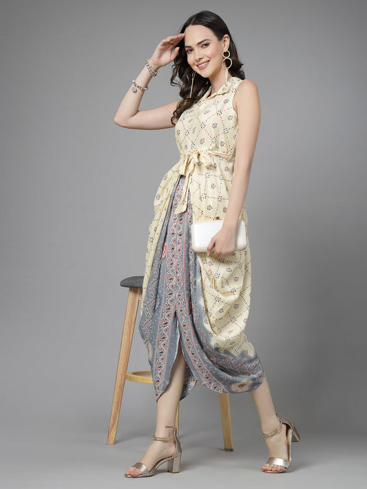 Women Grey Color Bandhani Print Jumpsuit Dress