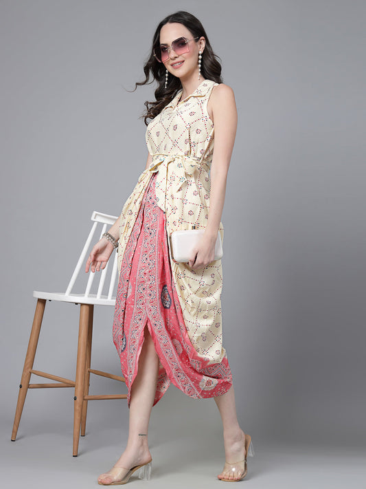 Women Pink Color Bandhani Print Jumpsuit Dress